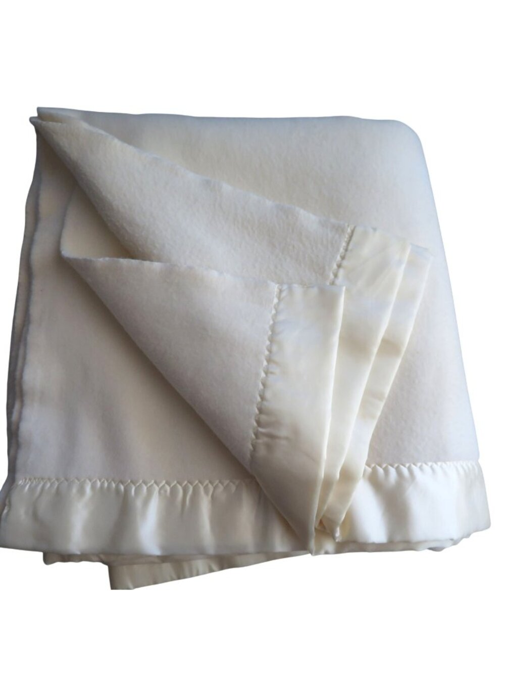 Vintage Fieldcrest White Acrylic Thermal Queen Blanket Satin Trim Made In USA